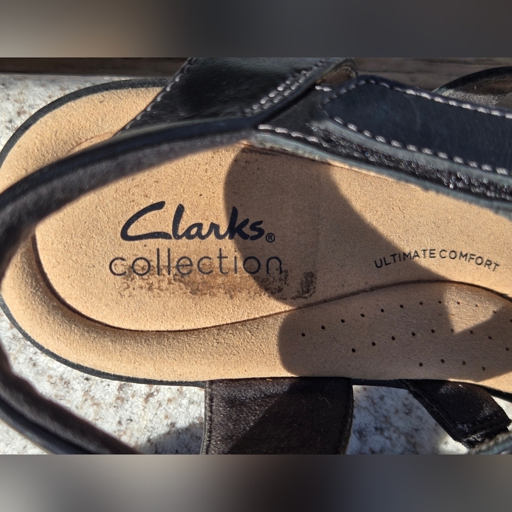Clarks Collection Sz 9.5 Leather Fisherman Sandals Elizabelle Sea Black - Picture 3 of 15
